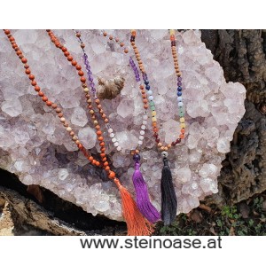 MALA Edelstein Gebetskette 'Chakra' mit Silber-OM